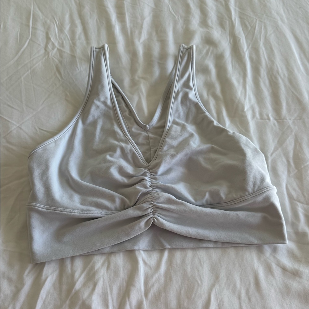 ALO Yoga Soft Gray Ruched Sports Bra